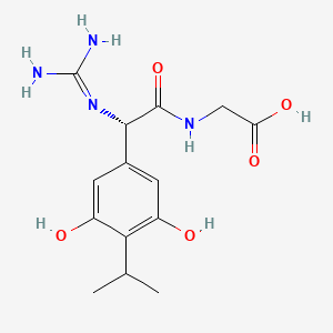 molecular formula C14H20N4O5 B1211753 N-(alpha-Guanidino-3,5-dihydroxy-4-isopropylphenylacetyl)glycine CAS No. 100234-70-6