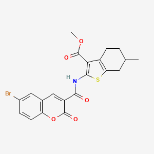 molecular formula C21H18BrNO5S B12117763 methyl 2-{[(6-bromo-2-oxo-2H-chromen-3-yl)carbonyl]amino}-6-methyl-4,5,6,7-tetrahydro-1-benzothiophene-3-carboxylate 