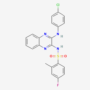 molecular formula C21H16ClFN4O2S B12117861 N-{3-[(4-chlorophenyl)amino]quinoxalin-2-yl}-4-fluoro-2-methylbenzene-1-sulfonamide 
