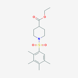 molecular formula C18H27NO4S B12117979 Ethyl 1-(2,3,4,5-tetramethylbenzenesulfonyl)piperidine-4-carboxylate 