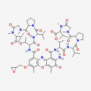 molecular formula C65H90N12O18 B1211838 2-amino-4,6-dimethyl-7-(oxiran-2-ylmethoxy)-3-oxo-1-N,9-N-bis[7,11,14-trimethyl-2,5,9,12,15-pentaoxo-3,10-di(propan-2-yl)-8-oxa-1,4,11,14-tetrazabicyclo[14.3.0]nonadecan-6-yl]phenoxazine-1,9-dicarboxamide CAS No. 82830-18-0
