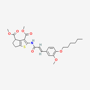 molecular formula C27H33NO7S B12118989 dimethyl 2-({(2E)-3-[4-(hexyloxy)-3-methoxyphenyl]prop-2-enoyl}amino)-5,6-dihydro-4H-cyclopenta[b]thiophene-3,4-dicarboxylate 