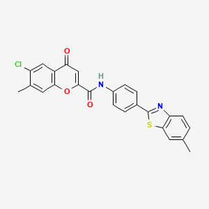 molecular formula C25H17ClN2O3S B12119119 6-chloro-7-methyl-N-[4-(6-methyl-1,3-benzothiazol-2-yl)phenyl]-4-oxo-4H-chromene-2-carboxamide 