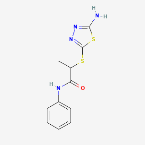 molecular formula C11H12N4OS2 B12119138 2-[(5-amino-1,3,4-thiadiazol-2-yl)sulfanyl]-N-phenylpropanamide 