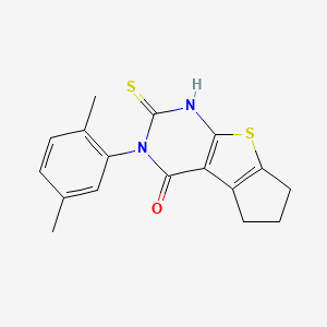 molecular formula C17H16N2OS2 B12119196 5-(2,5-Dimethyl-phenyl)-6-mercapto-1,2,3,5-tetrahydro-8-thia-5,7-diaza-cyclopenta[a]inden-4-one CAS No. 380436-82-8