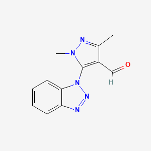 molecular formula C12H11N5O B12119217 1H-Pyrazole-4-carboxaldehyde, 5-(1H-benzotriazol-1-yl)-1,3-dimethyl- CAS No. 1152552-08-3