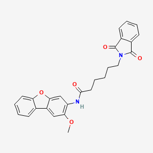 molecular formula C27H24N2O5 B12119246 6-(1,3-dioxoisoindolin-2-yl)-N-(2-methoxydibenzo[b,d]furan-3-yl)hexanamide 