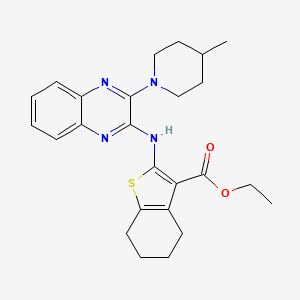 molecular formula C25H30N4O2S B12119355 Ethyl 2-{[3-(4-methylpiperidin-1-yl)quinoxalin-2-yl]amino}-4,5,6,7-tetrahydro-1-benzothiophene-3-carboxylate 