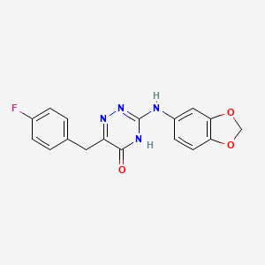 molecular formula C17H13FN4O3 B12119375 3-(1,3-Benzodioxol-5-ylamino)-6-(4-fluorobenzyl)-1,2,4-triazin-5-ol 