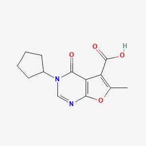 molecular formula C13H14N2O4 B12119424 Furo[2,3-d]pyrimidine-5-carboxylic acid, 3-cyclopentyl-3,4-dihydro-6-methyl-4-oxo- CAS No. 1023813-54-8
