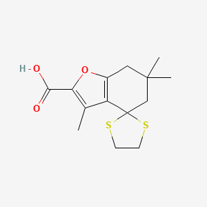molecular formula C14H18O3S2 B12119435 Spiro[benzofuran-4(5H),2'-[1,3]dithiolane]-2-carboxylic acid, 6,7-dihydro-3,6,6-trimethyl- CAS No. 893724-00-0