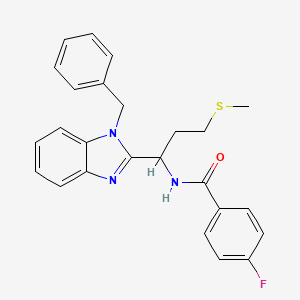 molecular formula C25H24FN3OS B12119500 N-[1-(1-benzyl-1H-benzimidazol-2-yl)-3-(methylsulfanyl)propyl]-4-fluorobenzamide 