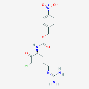 molecular formula C15H20ClN5O5 B1211969 Carbamic acid,[4-[(aminoiminomethyl)amino]-1-(chloroacetyl)butyl]-, (4-nitrophenyl)methylester, (S)- (9CI) CAS No. 52795-16-1