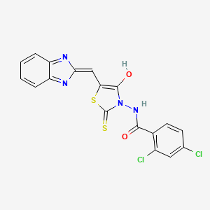 molecular formula C18H10Cl2N4O2S2 B12120077 N-[(5E)-5-(1H-benzimidazol-2-ylmethylidene)-4-oxo-2-thioxo-1,3-thiazolidin-3-yl]-2,4-dichlorobenzamide 