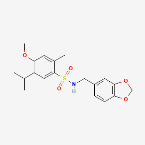 molecular formula C19H23NO5S B12120177 N-[(2H-1,3-benzodioxol-5-yl)methyl]-4-methoxy-2-methyl-5-(propan-2-yl)benzene-1-sulfonamide 