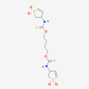 molecular formula C14H20N2O6S4 B12120254 Carbamothioic acid, N-(2,3-dihydro-1,1-dioxido-3-thienyl)-, O-[4-[[(2,3-dihydro-1,1-dioxido-3-thienyl)amino]thioxomethoxy]butyl] ester CAS No. 1049122-14-6