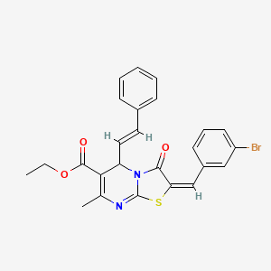 molecular formula C25H21BrN2O3S B12120472 ethyl (2E)-2-(3-bromobenzylidene)-7-methyl-3-oxo-5-[(E)-2-phenylethenyl]-2,3-dihydro-5H-[1,3]thiazolo[3,2-a]pyrimidine-6-carboxylate 