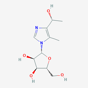 molecular formula C11H18N2O5 B1212055 (2R,3R,4S,5R)-2-[4-[(1R)-1-hydroxyethyl]-5-methylimidazol-1-yl]-5-(hydroxymethyl)oxolane-3,4-diol CAS No. 98483-26-2