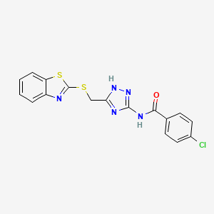 molecular formula C17H12ClN5OS2 B12120614 N-{5-[(1,3-benzothiazol-2-ylsulfanyl)methyl]-1H-1,2,4-triazol-3-yl}-4-chlorobenzamide 