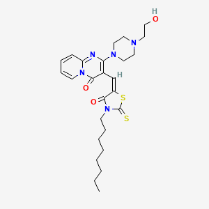 molecular formula C26H35N5O3S2 B12120940 2-[4-(2-hydroxyethyl)piperazin-1-yl]-3-[(E)-(3-octyl-4-oxo-2-thioxo-1,3-thiazolidin-5-ylidene)methyl]-4H-pyrido[1,2-a]pyrimidin-4-one 