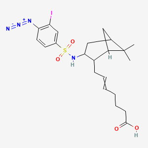 molecular formula C22H29IN4O4S B1212110 7-[3-[(4-Azido-3-iodophenyl)sulfonylamino]-6,6-dimethyl-2-bicyclo[3.1.1]heptanyl]hept-5-enoic acid 