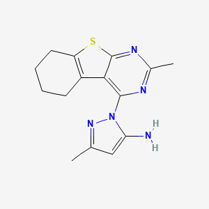 molecular formula C15H17N5S B12121589 3-methyl-1-{5-methyl-8-thia-4,6-diazatricyclo[7.4.0.0^{2,7}]trideca-1(9),2,4,6-tetraen-3-yl}-1H-pyrazol-5-amine 