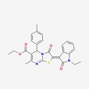 molecular formula C27H25N3O4S B12121655 ethyl (2Z)-2-(1-ethyl-2-oxo-1,2-dihydro-3H-indol-3-ylidene)-7-methyl-5-(4-methylphenyl)-3-oxo-2,3-dihydro-5H-[1,3]thiazolo[3,2-a]pyrimidine-6-carboxylate 