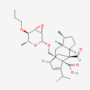 molecular formula C29H42O7 B1212170 1,4-Methano-s-indacene-3a(1H)-carboxylic acid, 8a-(((2,3-anhydro-6-deoxy-4-O-propyl-beta-D-mannopyranosyl)oxy)methyl)-4-formyl-4,4a,5,6,7,7a,8,8a-octahydro-7-methyl-3-(1-methylethyl)-, (1R,3aR,4S,4aR,7R,7aR,8aS)- CAS No. 179233-83-1