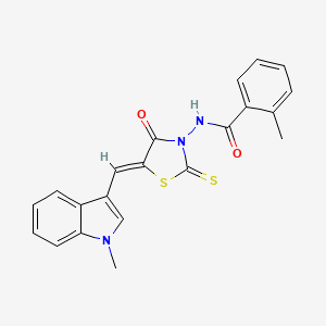molecular formula C21H17N3O2S2 B12121967 2-methyl-N-{(5Z)-5-[(1-methyl-1H-indol-3-yl)methylidene]-4-oxo-2-thioxo-1,3-thiazolidin-3-yl}benzamide 