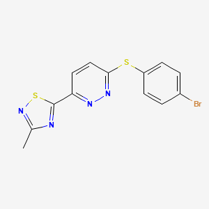 molecular formula C13H9BrN4S2 B12122200 3-[(4-Bromophenyl)sulfanyl]-6-(3-methyl-1,2,4-thiadiazol-5-yl)pyridazine 
