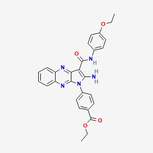 molecular formula C28H25N5O4 B12122269 ethyl 4-{2-amino-3-[(4-ethoxyphenyl)carbamoyl]-1H-pyrrolo[2,3-b]quinoxalin-1-yl}benzoate 