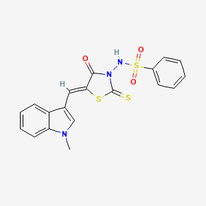 molecular formula C19H15N3O3S3 B12122369 N-{(5Z)-5-[(1-methyl-1H-indol-3-yl)methylidene]-4-oxo-2-thioxo-1,3-thiazolidin-3-yl}benzenesulfonamide 