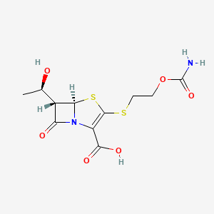 molecular formula C11H14N2O6S2 B1212242 2-Carbamoyloxyethylthio-6-(1-hydroxyethyl)penem-3-carboxylic acid CAS No. 95415-91-1