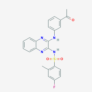 molecular formula C23H19FN4O3S B12122469 N-{3-[(3-acetylphenyl)amino]quinoxalin-2-yl}-4-fluoro-2-methylbenzene-1-sulfonamide 