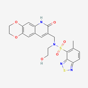 molecular formula C21H20N4O6S2 B1212261 N-(2-hydroxyethyl)-5-methyl-N-[(7-oxo-3,6-dihydro-2H-[1,4]dioxino[2,3-g]quinolin-8-yl)methyl]-2,1,3-benzothiadiazole-4-sulfonamide 