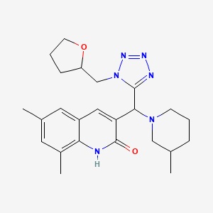 molecular formula C24H32N6O2 B1212263 6,8-dimethyl-3-[(3-methyl-1-piperidinyl)-[1-(2-oxolanylmethyl)-5-tetrazolyl]methyl]-1H-quinolin-2-one 