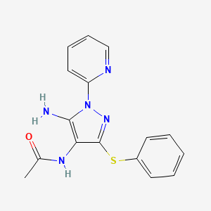 molecular formula C16H15N5OS B12122691 Acetamide, N-[5-amino-3-(phenylthio)-1-(2-pyridinyl)-1H-pyrazol-4-yl]- CAS No. 1225851-82-0