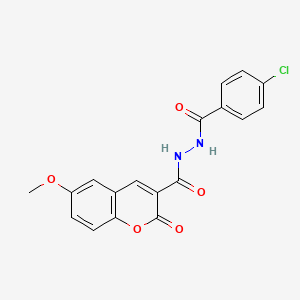 molecular formula C18H13ClN2O5 B12123005 N'-[(4-chlorophenyl)carbonyl]-6-methoxy-2-oxo-2H-chromene-3-carbohydrazide 