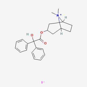 1-alpha-H,5-alpha-H-Tropanium, 3-hydroxy-8-methyl-, iodide, benzilate (ester)