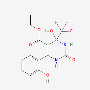 molecular formula C14H15F3N2O5 B12123427 Ethyl 4-hydroxy-6-(2-hydroxyphenyl)-2-oxo-4-(trifluoromethyl)-1,3-diazinane-5-carboxylate 