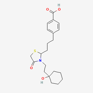 molecular formula C21H29NO4S B1212355 Benzoic acid, 4-(3-(3-(2-(1-hydroxycyclohexyl)ethyl)-4-oxo-2-thiazolidinyl)propyl)- CAS No. 72313-44-1