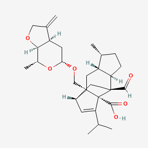 molecular formula C29H40O6 B1212356 (1R,2S,4R,5R,8R,9S,11S)-2-[[(3Ar,5R,7R,7aS)-7-methyl-3-methylidene-4,5,7,7a-tetrahydro-3aH-furo[2,3-c]pyran-5-yl]oxymethyl]-9-formyl-5-methyl-13-propan-2-yltetracyclo[7.4.0.02,11.04,8]tridec-12-ene-1-carboxylic acid CAS No. 199013-04-2
