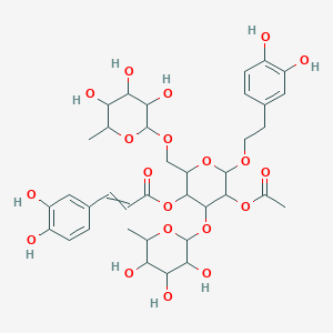molecular formula C37H48O20 B1212370 [5-Acetyloxy-6-[2-(3,4-dihydroxyphenyl)ethoxy]-4-(3,4,5-trihydroxy-6-methyloxan-2-yl)oxy-2-[(3,4,5-trihydroxy-6-methyloxan-2-yl)oxymethyl]oxan-3-yl] 3-(3,4-dihydroxyphenyl)prop-2-enoate 