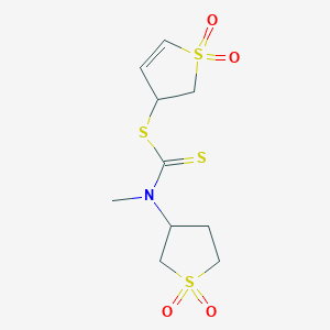 molecular formula C10H15NO4S4 B12123718 1,1-Dioxido-2,3-dihydrothiophen-3-yl (1,1-dioxidotetrahydrothiophen-3-yl)methylcarbamodithioate 