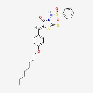 molecular formula C24H28N2O4S3 B12123802 N-{(5Z)-5-[4-(octyloxy)benzylidene]-4-oxo-2-thioxo-1,3-thiazolidin-3-yl}benzenesulfonamide 