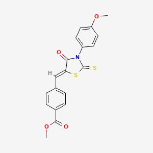 molecular formula C19H15NO4S2 B12123878 Methyl 4-{[3-(4-methoxyphenyl)-4-oxo-2-thioxo-1,3-thiazolidin-5-ylidene]methyl}benzoate 