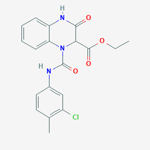 molecular formula C19H18ClN3O4 B12123890 Ethyl 1-[(3-chloro-4-methylphenyl)carbamoyl]-3-oxo-1,2,3,4-tetrahydroquinoxaline-2-carboxylate 