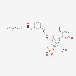 molecular formula C34H56NO10P B1212423 [3-[8-(2-Aminoethyl)-10-(3-ethyl-6-oxo-2,3-dihydropyran-2-yl)-5,8-dihydroxy-7-phosphonooxydeca-1,3,9-trienyl]cyclohexyl] 6-methyloctanoate 