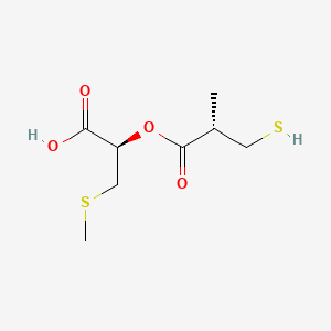 molecular formula C8H14O4S2 B1212424 Propanoic acid, 3-mercapto-2-methyl-, (1R)-1-carboxy-2-(methylthio)ethyl ester, (2S)- CAS No. 140369-78-4