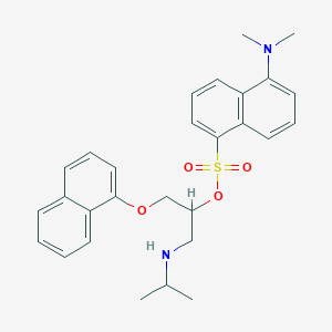 molecular formula C28H32N2O4S B1212430 1-Naphthalenesulfonic acid, 5-(dimethylamino)-, 1-(((1-methylethyl)amino)methyl)-2-(1-naphthalenyloxy)ethyl ester CAS No. 81591-69-7